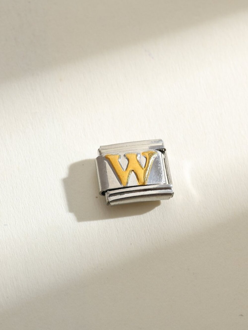 Letter W Raised Gold and Silver Initial 9mm Stainless Steel Italian Charm
